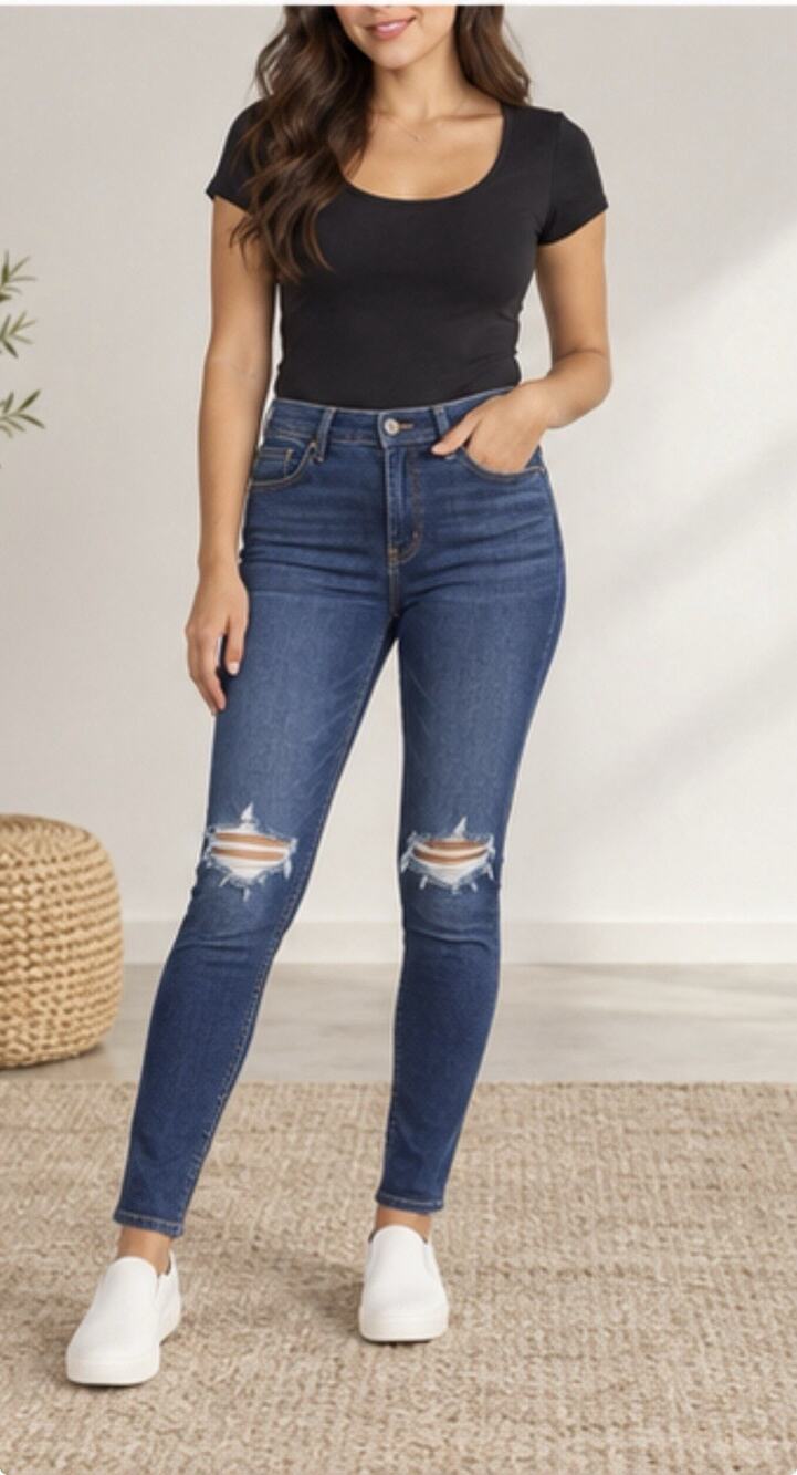 Hollister Women’s Jeans Size 27 28 High Rise Skinny Distressed Knee Blue